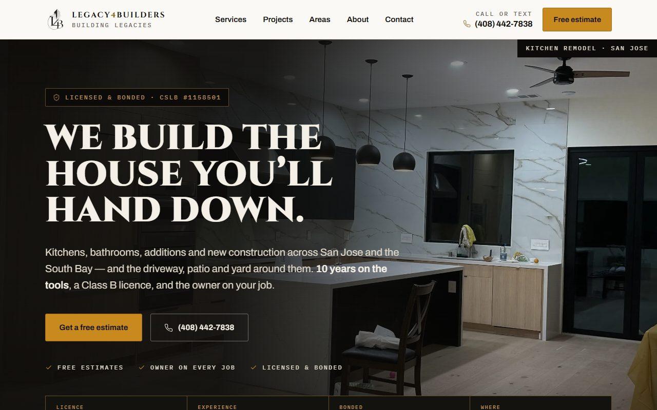 Legacy4Builders homepage on a desktop screen