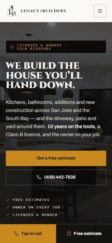 Legacy4Builders homepage on a phone