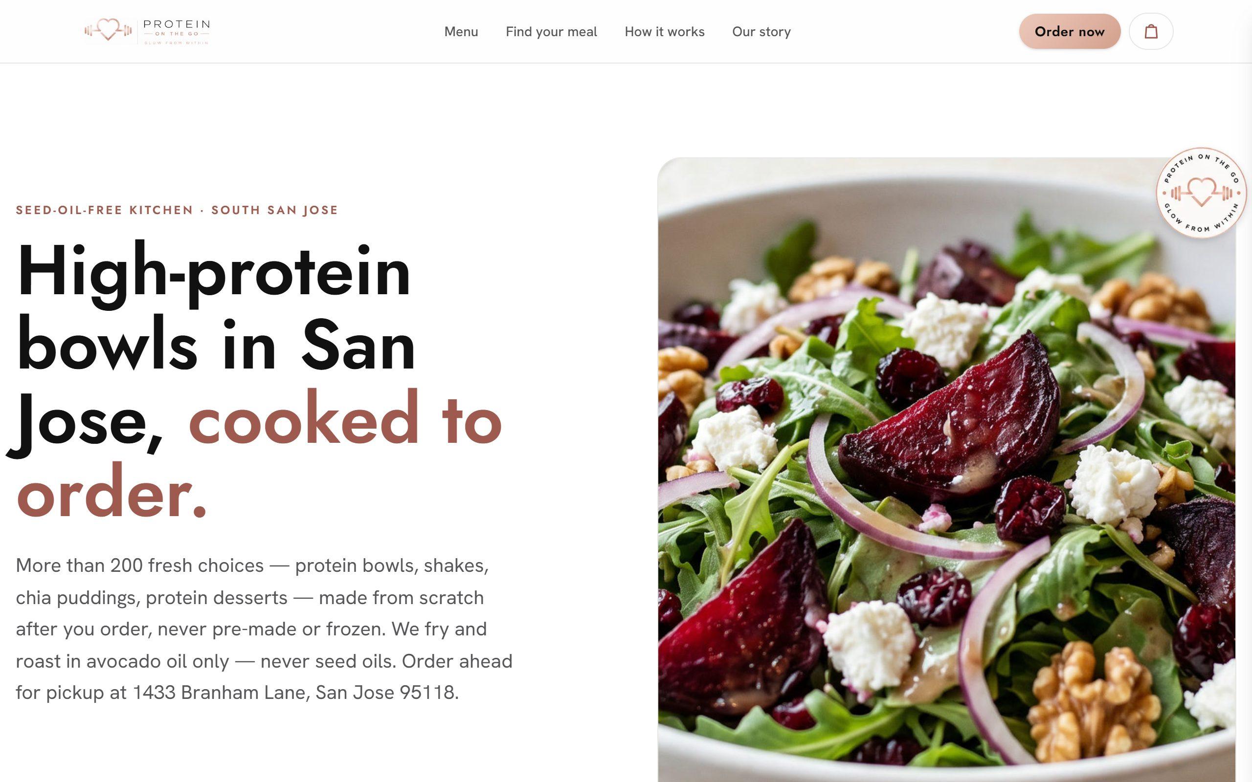 Protein On The Go homepage on a desktop screen
