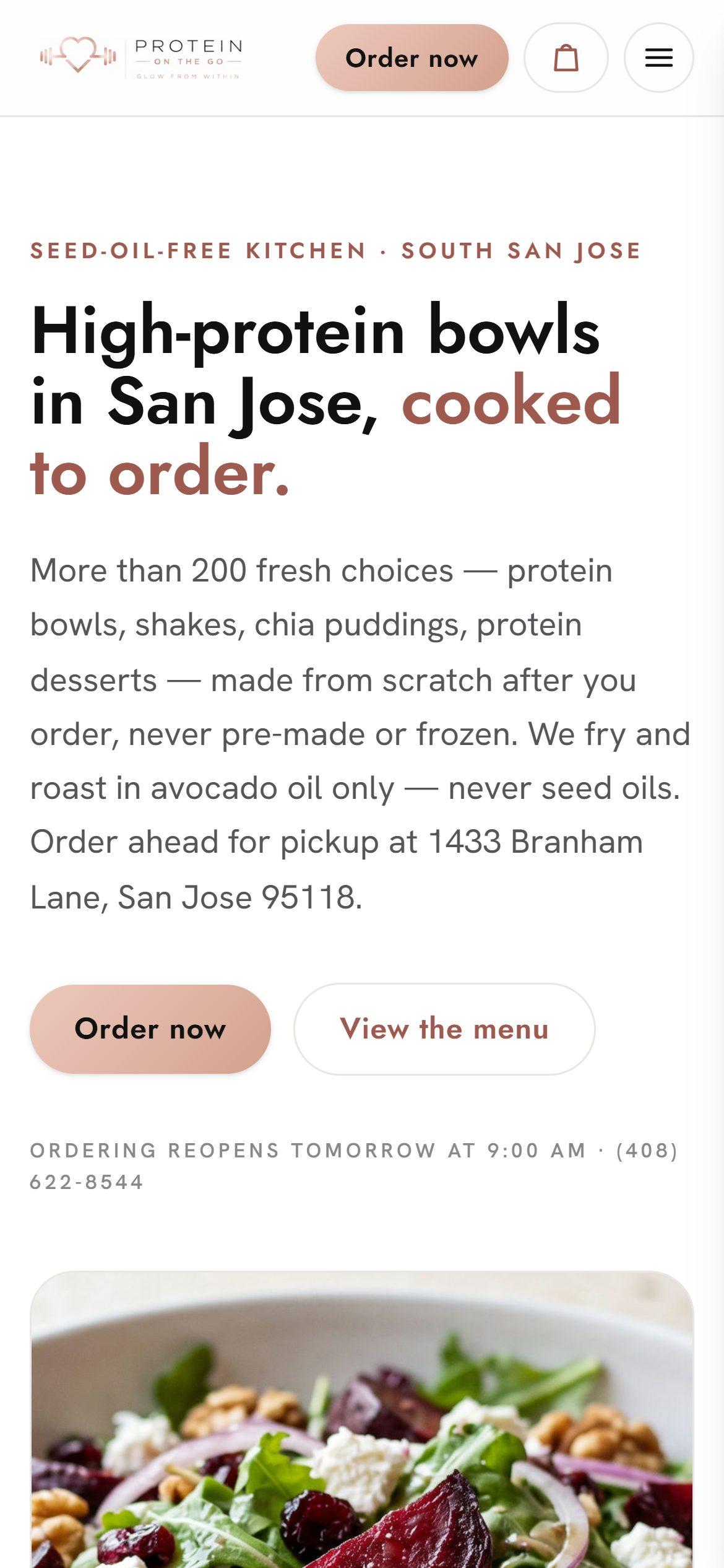 Protein On The Go homepage on a phone
